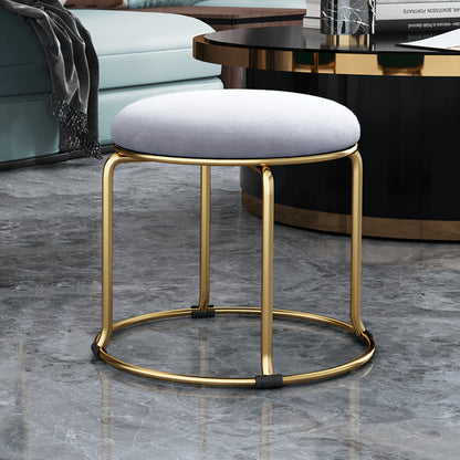 Glam Velvet Chair Ottoman Cylinder Shape Metal Frame Mildew Resistant Ottoman Stool Gray-Gold 1 Piece Clearhalo 'furn' 'furn_ottomans_poufs' 'Furniture' 'Living Room Furniture' 'Ottomans & Poufs' 'ottomans_poufs' 5517060