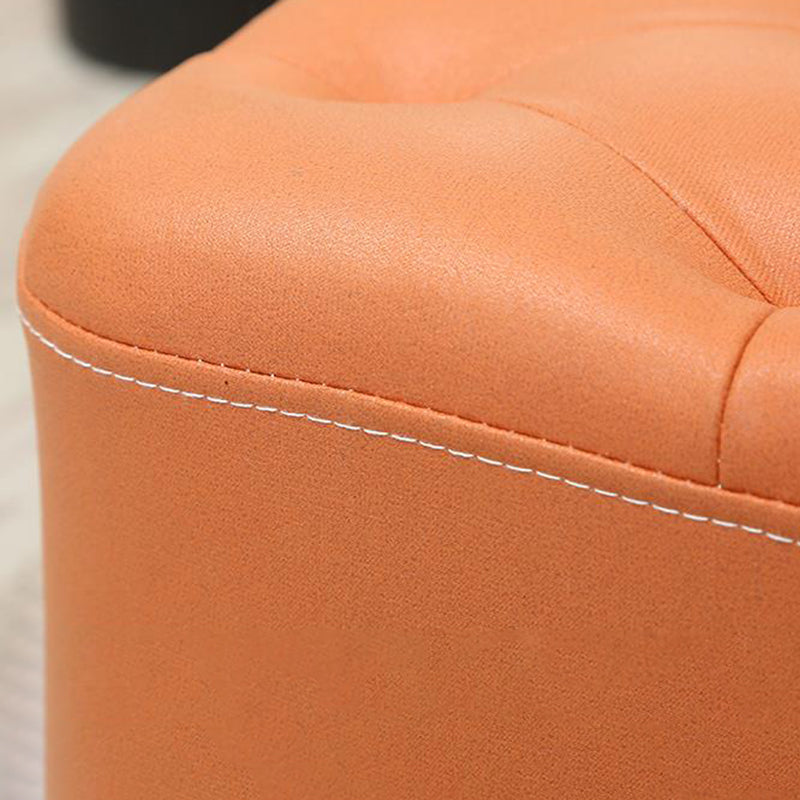Modern Square Standard Stain Resistant Line Leather Pouf for Living Room