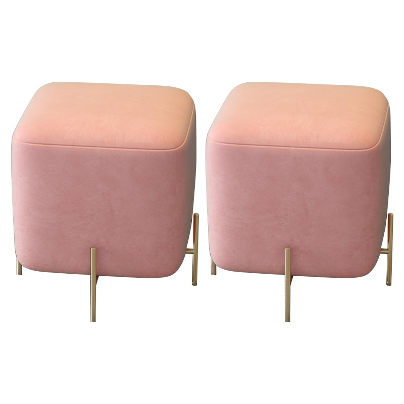 Glam Square Target Pouf Plain Velvet Metal Frame Water Resistant Couch Ottoman