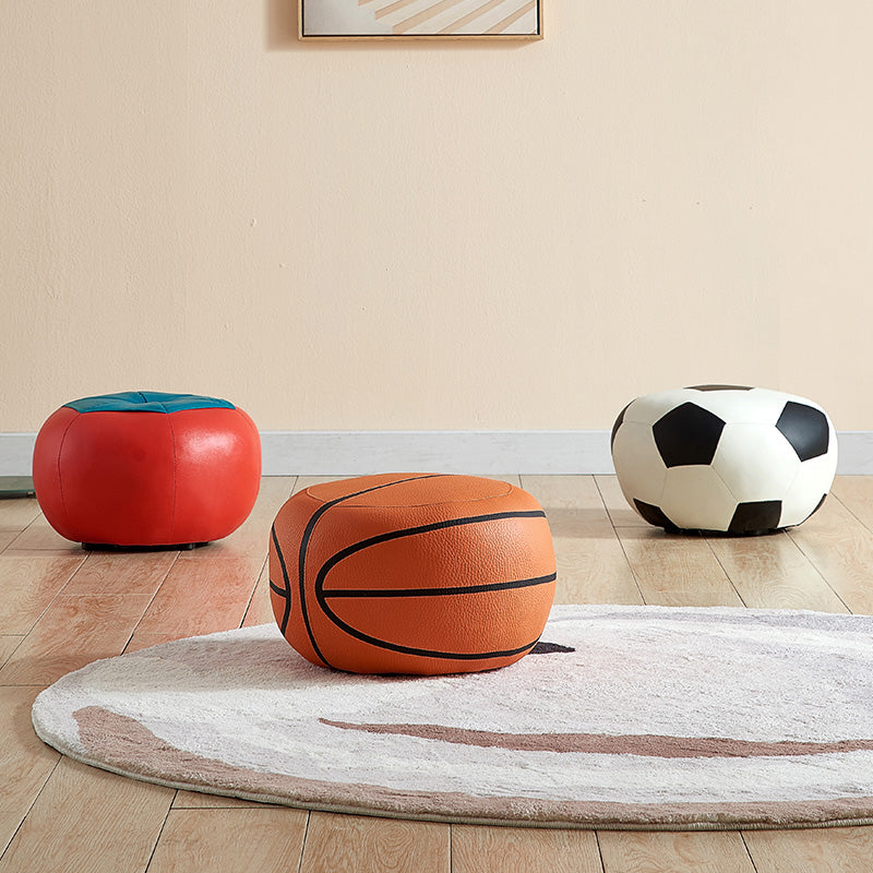 Modern Ottoman Football Pattern Faux Leather Indoor Round Pouf Chair Clearhalo 'furn' 'furn_ottomans_poufs' 'Furniture' 'Living Room Furniture' 'Ottomans & Poufs' 'ottomans_poufs' 5517267