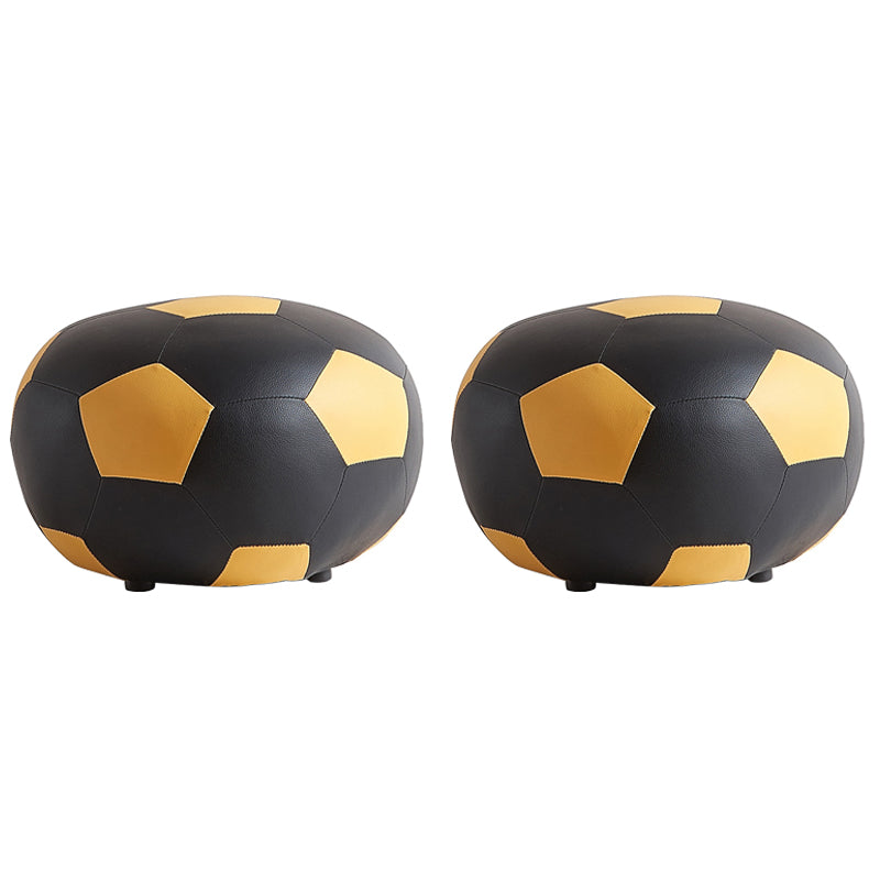 Modern Ottoman Football Pattern Faux Leather Indoor Round Pouf Chair Black 2 Piece Set Clearhalo 'furn' 'furn_ottomans_poufs' 'Furniture' 'Living Room Furniture' 'Ottomans & Poufs' 'ottomans_poufs' 5517270