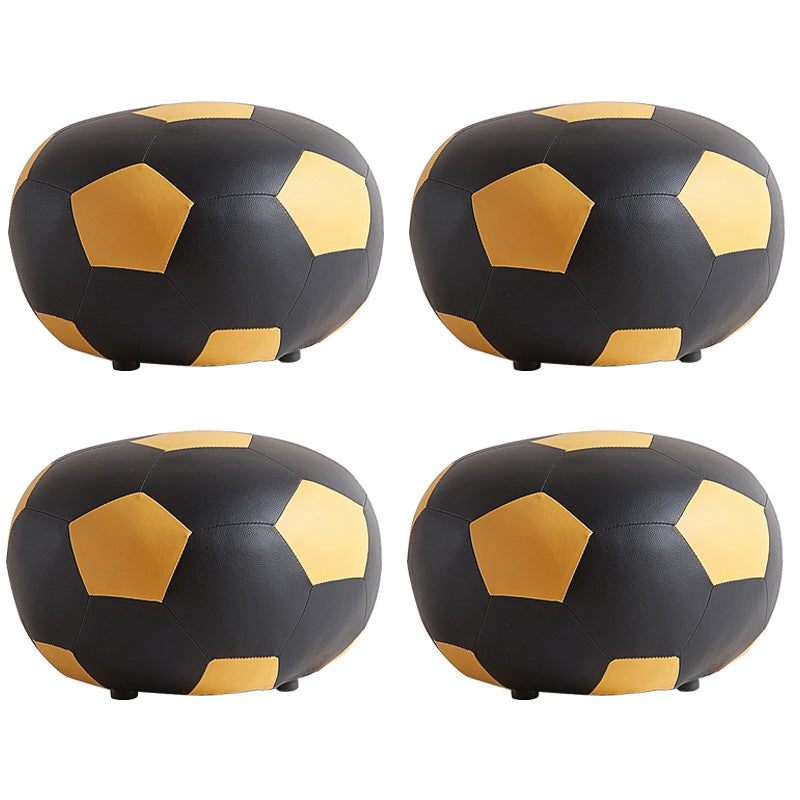 Modern Ottoman Football Pattern Faux Leather Indoor Round Pouf Chair Black 4 Piece Set Clearhalo 'furn' 'furn_ottomans_poufs' 'Furniture' 'Living Room Furniture' 'Ottomans & Poufs' 'ottomans_poufs' 5517272