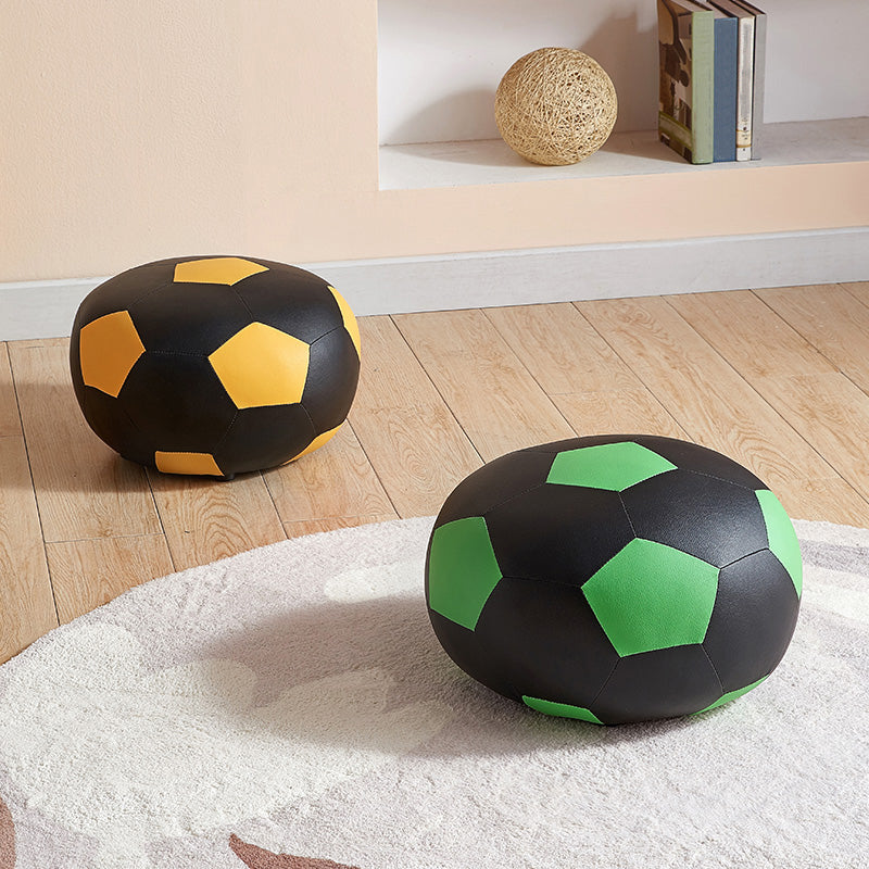 Modern Ottoman Football Pattern Faux Leather Indoor Round Pouf Chair Clearhalo 'furn' 'furn_ottomans_poufs' 'Furniture' 'Living Room Furniture' 'Ottomans & Poufs' 'ottomans_poufs' 5517273