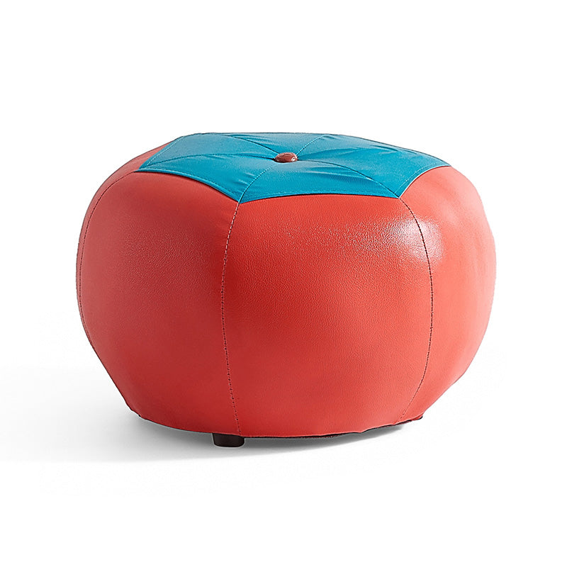 Modern Ottoman Football Pattern Faux Leather Indoor Round Pouf Chair Red 1 Piece Clearhalo 'furn' 'furn_ottomans_poufs' 'Furniture' 'Living Room Furniture' 'Ottomans & Poufs' 'ottomans_poufs' 5517274