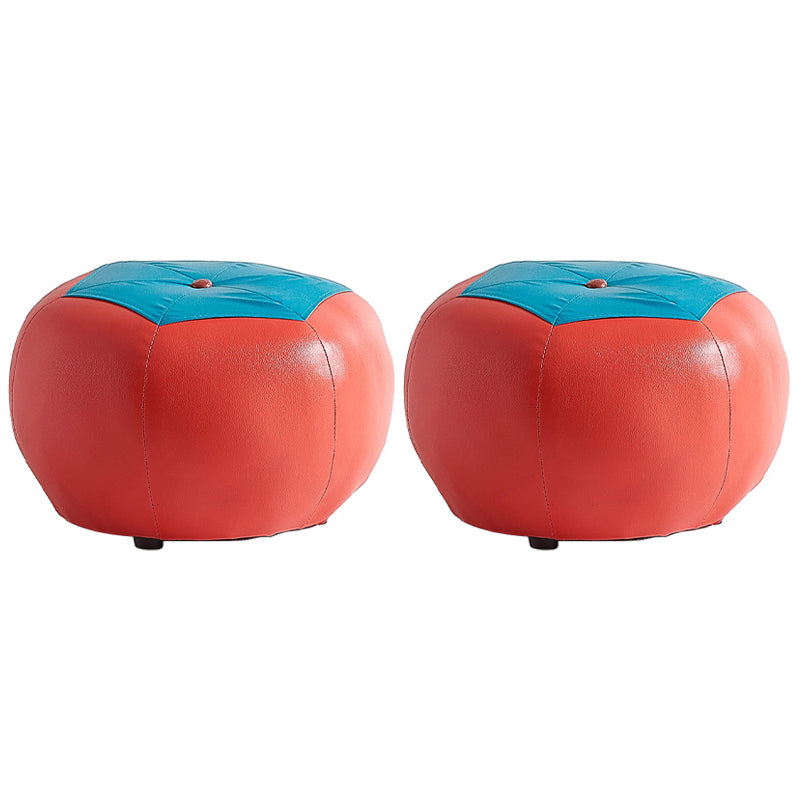 Modern Ottoman Football Pattern Faux Leather Indoor Round Pouf Chair Red 2 Piece Set Clearhalo 'furn' 'furn_ottomans_poufs' 'Furniture' 'Living Room Furniture' 'Ottomans & Poufs' 'ottomans_poufs' 5517275