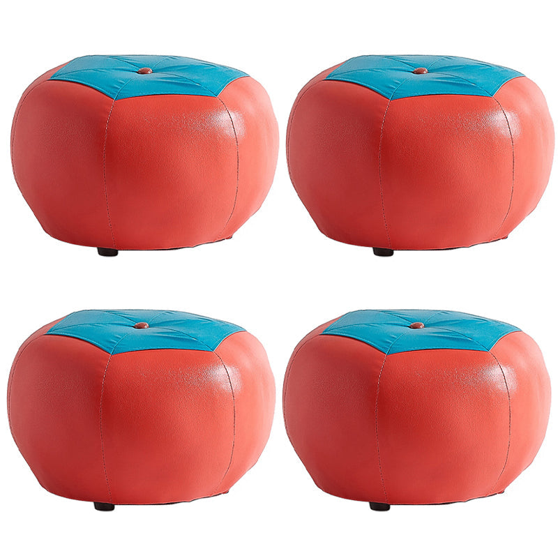 Modern Ottoman Football Pattern Faux Leather Indoor Round Pouf Chair Red 4 Piece Set Clearhalo 'furn' 'furn_ottomans_poufs' 'Furniture' 'Living Room Furniture' 'Ottomans & Poufs' 'ottomans_poufs' 5517277