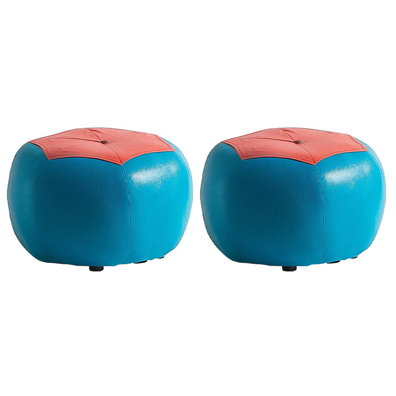 Modern Ottoman Football Pattern Faux Leather Indoor Round Pouf Chair Blue 2 Piece Set Clearhalo 'furn' 'furn_ottomans_poufs' 'Furniture' 'Living Room Furniture' 'Ottomans & Poufs' 'ottomans_poufs' 5517282