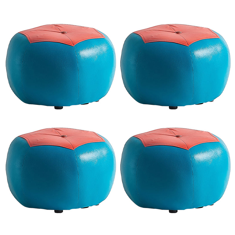 Modern Ottoman Football Pattern Faux Leather Indoor Round Pouf Chair Blue 4 Piece Set Clearhalo 'furn' 'furn_ottomans_poufs' 'Furniture' 'Living Room Furniture' 'Ottomans & Poufs' 'ottomans_poufs' 5517284