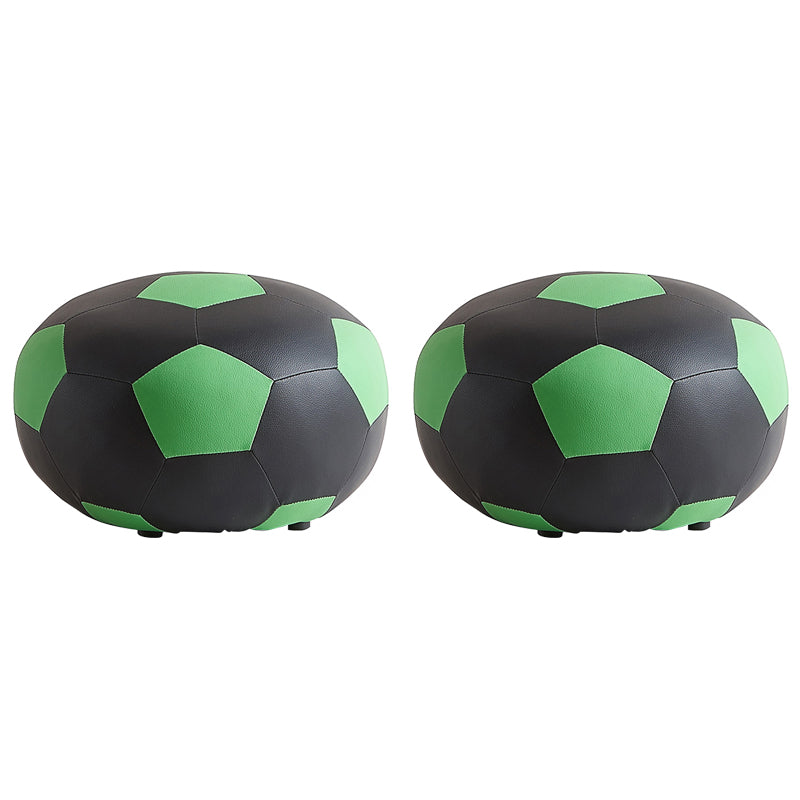 Modern Ottoman Football Pattern Faux Leather Indoor Round Pouf Chair Green 2 Piece Set Clearhalo 'furn' 'furn_ottomans_poufs' 'Furniture' 'Living Room Furniture' 'Ottomans & Poufs' 'ottomans_poufs' 5517287