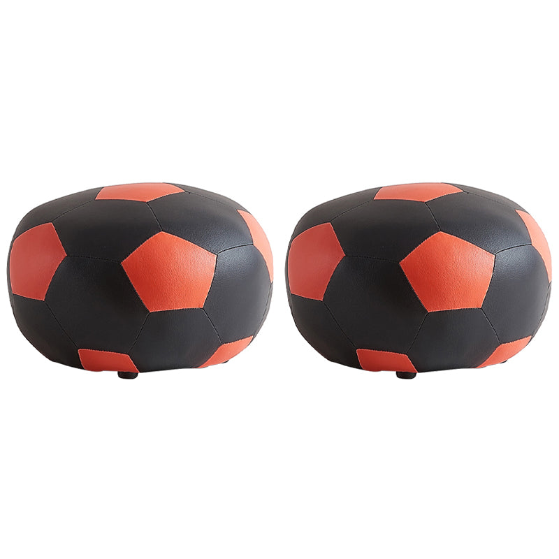 Modern Ottoman Football Pattern Faux Leather Indoor Round Pouf Chair Red-Black 2 Piece Set Clearhalo 'furn' 'furn_ottomans_poufs' 'Furniture' 'Living Room Furniture' 'Ottomans & Poufs' 'ottomans_poufs' 5517290