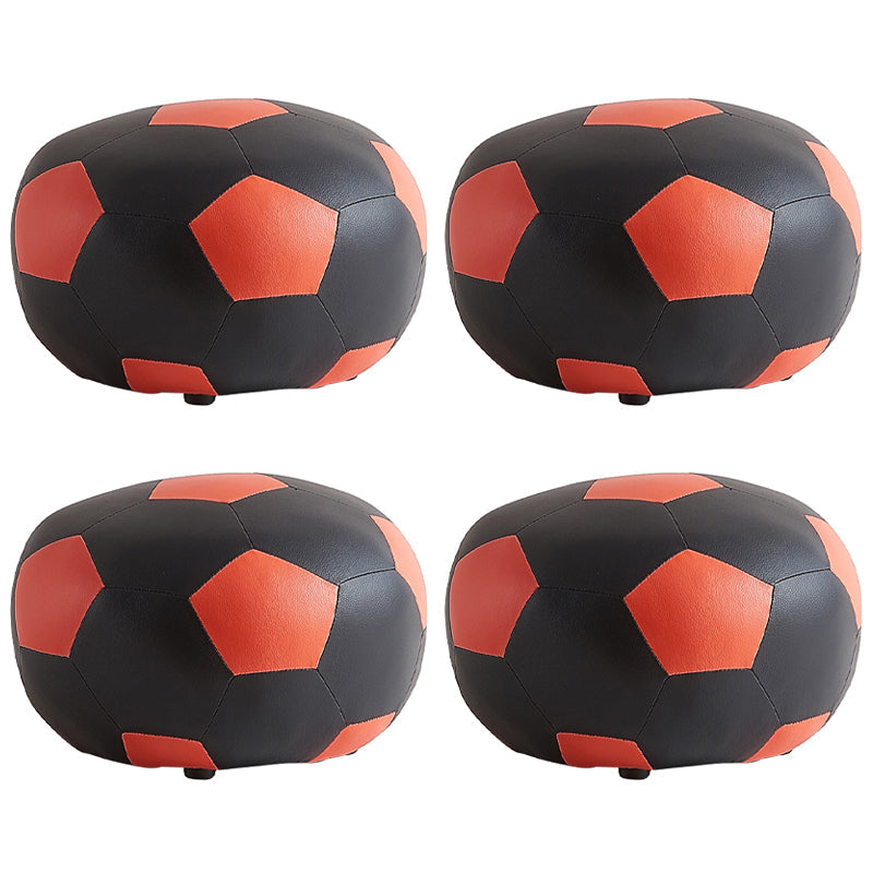 Modern Ottoman Football Pattern Faux Leather Indoor Round Pouf Chair Red-Black 4 Piece Set Clearhalo 'furn' 'furn_ottomans_poufs' 'Furniture' 'Living Room Furniture' 'Ottomans & Poufs' 'ottomans_poufs' 5517291