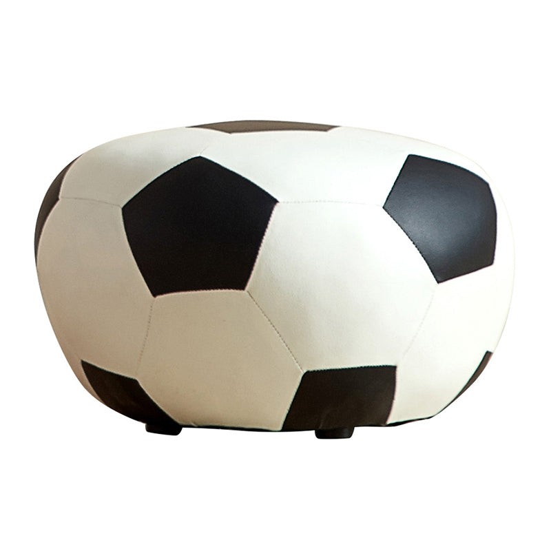 Modern Ottoman Football Pattern Faux Leather Indoor Round Pouf Chair White 1 Piece Clearhalo 'furn' 'furn_ottomans_poufs' 'Furniture' 'Living Room Furniture' 'Ottomans & Poufs' 'ottomans_poufs' 5517292