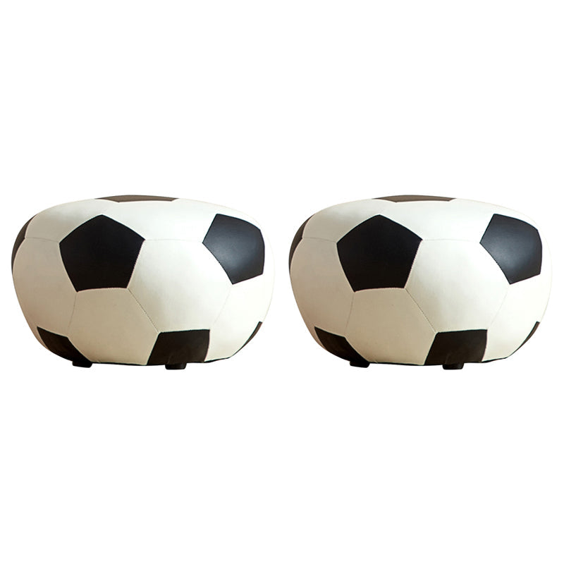 Modern Ottoman Football Pattern Faux Leather Indoor Round Pouf Chair White 2 Piece Set Clearhalo 'furn' 'furn_ottomans_poufs' 'Furniture' 'Living Room Furniture' 'Ottomans & Poufs' 'ottomans_poufs' 5517293