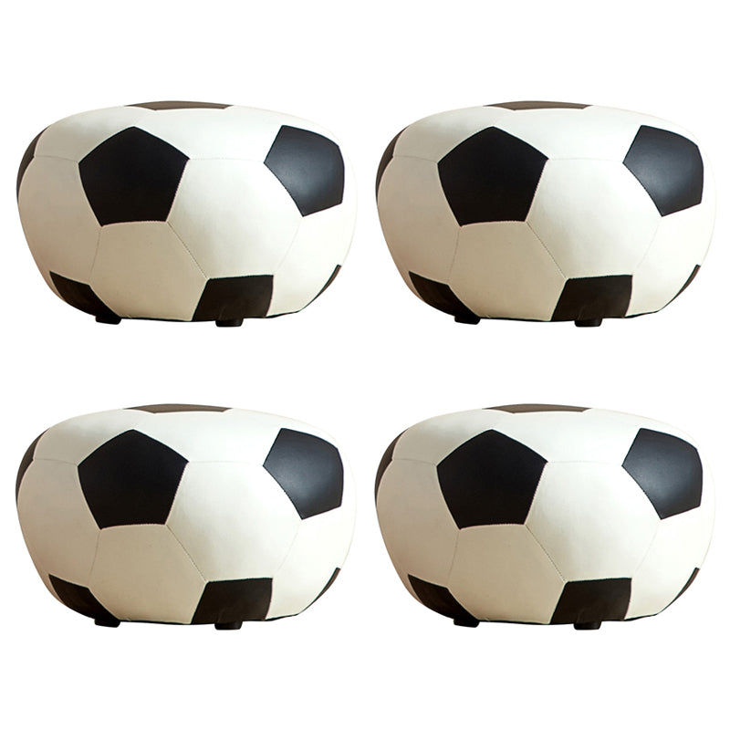 Modern Ottoman Football Pattern Faux Leather Indoor Round Pouf Chair White 4 Piece Set Clearhalo 'furn' 'furn_ottomans_poufs' 'Furniture' 'Living Room Furniture' 'Ottomans & Poufs' 'ottomans_poufs' 5517294