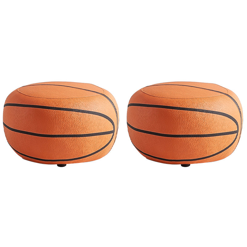 Modern Ottoman Football Pattern Faux Leather Indoor Round Pouf Chair Orange 2 Piece Set Clearhalo 'furn' 'furn_ottomans_poufs' 'Furniture' 'Living Room Furniture' 'Ottomans & Poufs' 'ottomans_poufs' 5517296