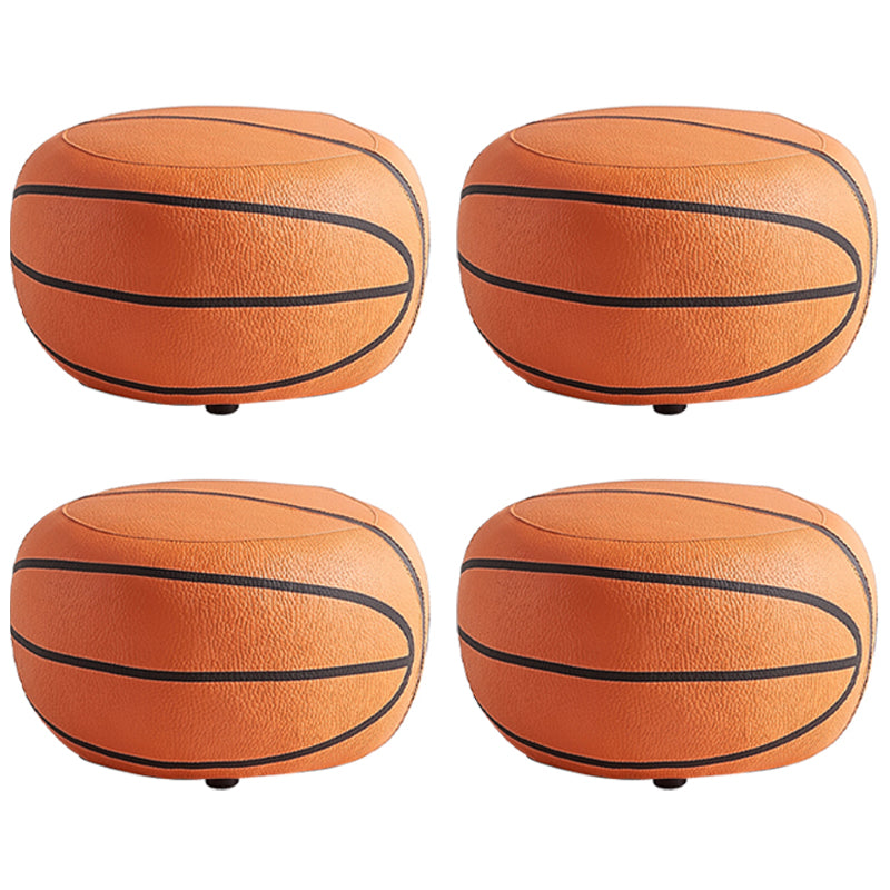 Modern Ottoman Football Pattern Faux Leather Indoor Round Pouf Chair Orange 4 Piece Set Clearhalo 'furn' 'furn_ottomans_poufs' 'Furniture' 'Living Room Furniture' 'Ottomans & Poufs' 'ottomans_poufs' 5517297