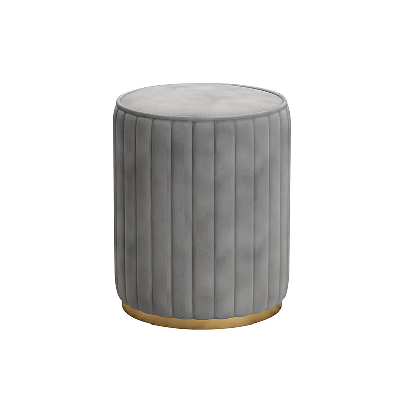 Glam Velvet Pouf Chair Tear Resistant Cylinder Shape Gold Base Ottoman Stool Grey 1 Piece Clearhalo 'furn' 'furn_ottomans_poufs' 'Furniture' 'Living Room Furniture' 'Ottomans & Poufs' 'ottomans_poufs' 5517300