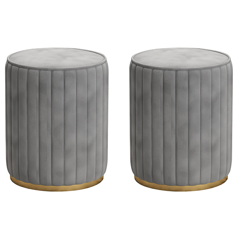 Glam Velvet Pouf Chair Tear Resistant Cylinder Shape Gold Base Ottoman Stool Grey 2 Piece Set Clearhalo 'furn' 'furn_ottomans_poufs' 'Furniture' 'Living Room Furniture' 'Ottomans & Poufs' 'ottomans_poufs' 5517302