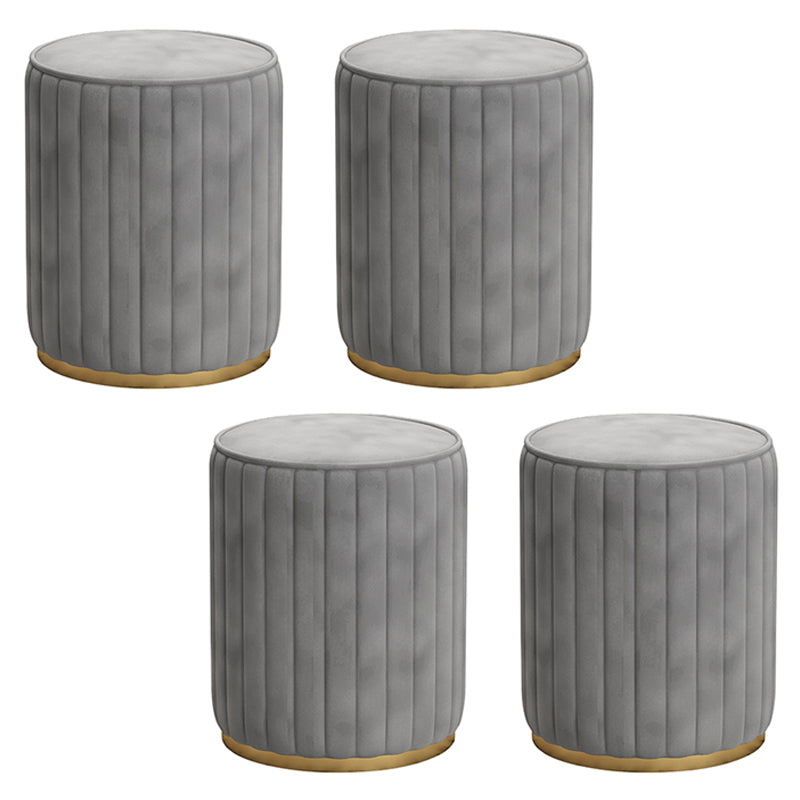 Glam Velvet Pouf Chair Tear Resistant Cylinder Shape Gold Base Ottoman Stool Grey 4 Piece Set Clearhalo 'furn' 'furn_ottomans_poufs' 'Furniture' 'Living Room Furniture' 'Ottomans & Poufs' 'ottomans_poufs' 5517303