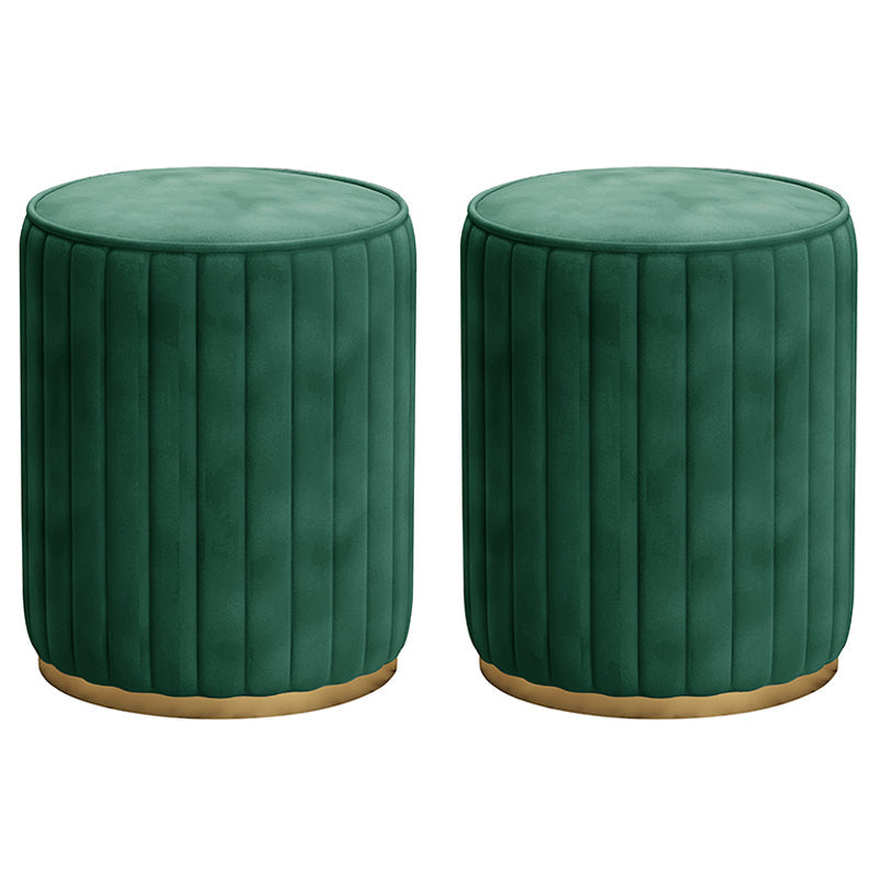 Glam Velvet Pouf Chair Tear Resistant Cylinder Shape Gold Base Ottoman Stool Blackish Green 2 Piece Set Clearhalo 'furn' 'furn_ottomans_poufs' 'Furniture' 'Living Room Furniture' 'Ottomans & Poufs' 'ottomans_poufs' 5517308