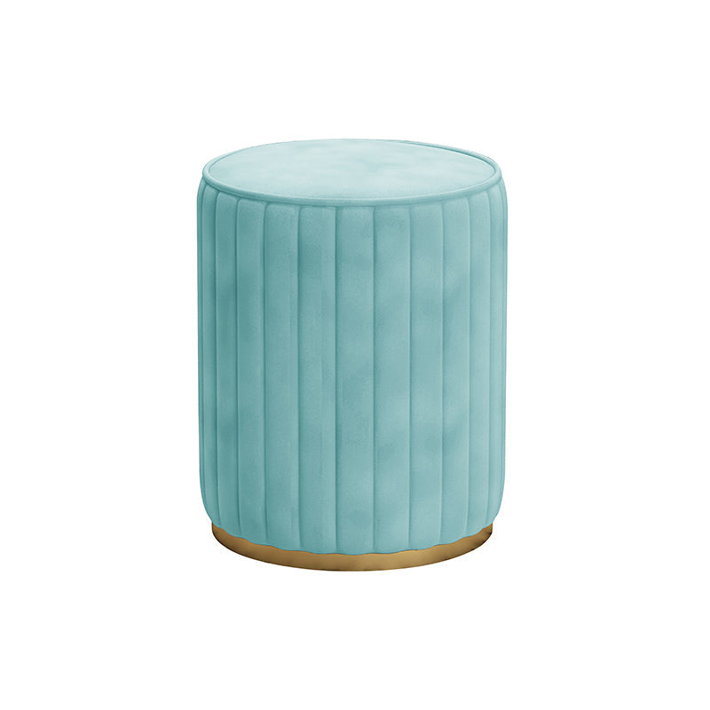 Glam Velvet Pouf Chair Tear Resistant Cylinder Shape Gold Base Ottoman Stool Light Blue 1 Piece Clearhalo 'furn' 'furn_ottomans_poufs' 'Furniture' 'Living Room Furniture' 'Ottomans & Poufs' 'ottomans_poufs' 5517312
