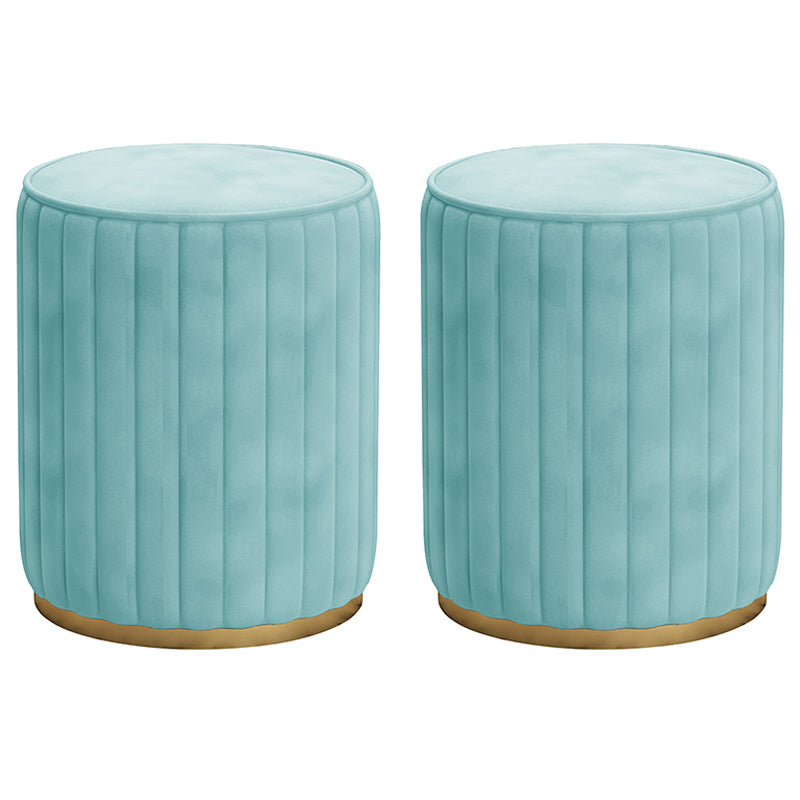 Glam Velvet Pouf Chair Tear Resistant Cylinder Shape Gold Base Ottoman Stool Light Blue 2 Piece Set Clearhalo 'furn' 'furn_ottomans_poufs' 'Furniture' 'Living Room Furniture' 'Ottomans & Poufs' 'ottomans_poufs' 5517314