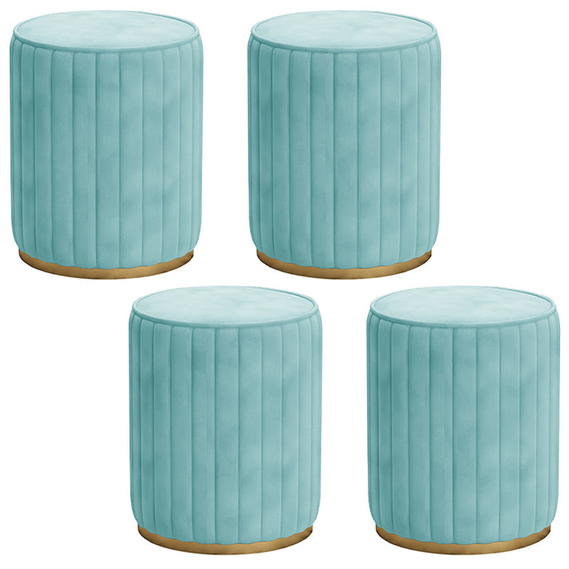 Glam Velvet Pouf Chair Tear Resistant Cylinder Shape Gold Base Ottoman Stool Light Blue 4 Piece Set Clearhalo 'furn' 'furn_ottomans_poufs' 'Furniture' 'Living Room Furniture' 'Ottomans & Poufs' 'ottomans_poufs' 5517315