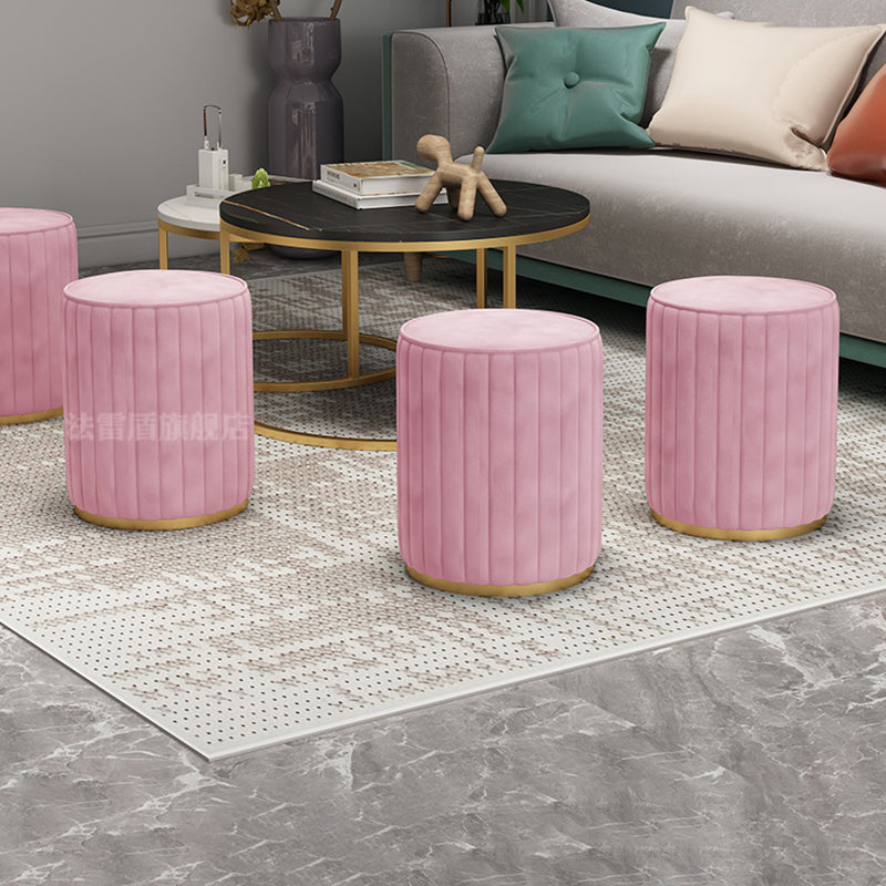 Glam Velvet Pouf Chair Tear Resistant Cylinder Shape Gold Base Ottoman Stool Clearhalo 'furn' 'furn_ottomans_poufs' 'Furniture' 'Living Room Furniture' 'Ottomans & Poufs' 'ottomans_poufs' 5517317