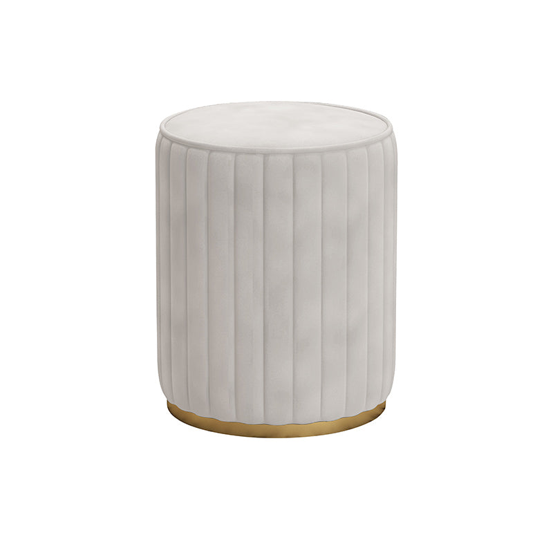Glam Velvet Pouf Chair Tear Resistant Cylinder Shape Gold Base Ottoman Stool White 1 Piece Clearhalo 'furn' 'furn_ottomans_poufs' 'Furniture' 'Living Room Furniture' 'Ottomans & Poufs' 'ottomans_poufs' 5517318