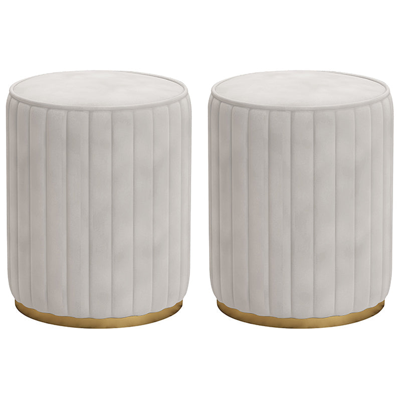 Glam Velvet Pouf Chair Tear Resistant Cylinder Shape Gold Base Ottoman Stool White 2 Piece Set Clearhalo 'furn' 'furn_ottomans_poufs' 'Furniture' 'Living Room Furniture' 'Ottomans & Poufs' 'ottomans_poufs' 5517319