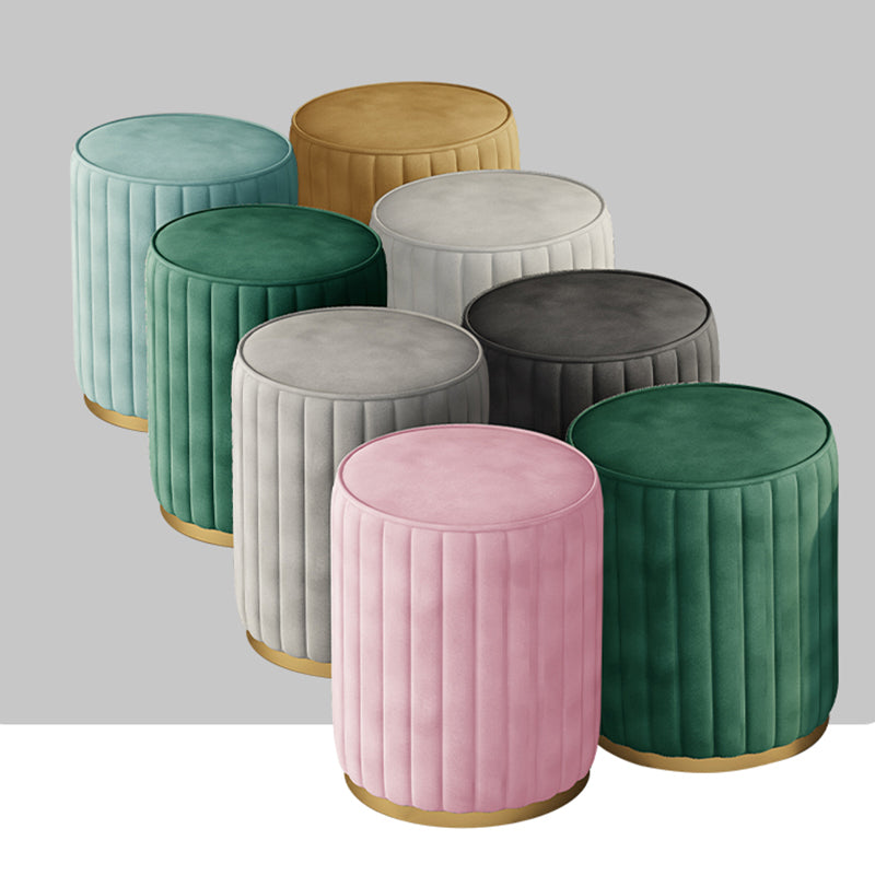 Glam Velvet Pouf Chair Tear Resistant Cylinder Shape Gold Base Ottoman Stool Clearhalo 'furn' 'furn_ottomans_poufs' 'Furniture' 'Living Room Furniture' 'Ottomans & Poufs' 'ottomans_poufs' 5517321