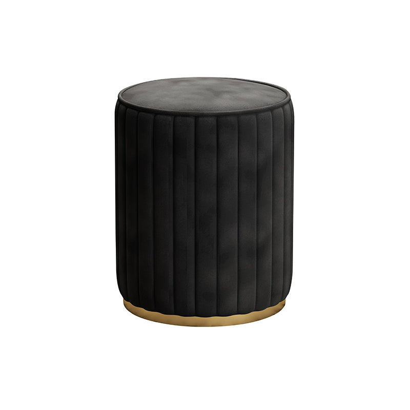 Glam Velvet Pouf Chair Tear Resistant Cylinder Shape Gold Base Ottoman Stool Black 1 Piece Clearhalo 'furn' 'furn_ottomans_poufs' 'Furniture' 'Living Room Furniture' 'Ottomans & Poufs' 'ottomans_poufs' 5517323