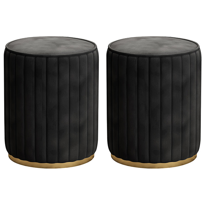 Glam Velvet Pouf Chair Tear Resistant Cylinder Shape Gold Base Ottoman Stool Black 2 Piece Set Clearhalo 'furn' 'furn_ottomans_poufs' 'Furniture' 'Living Room Furniture' 'Ottomans & Poufs' 'ottomans_poufs' 5517326