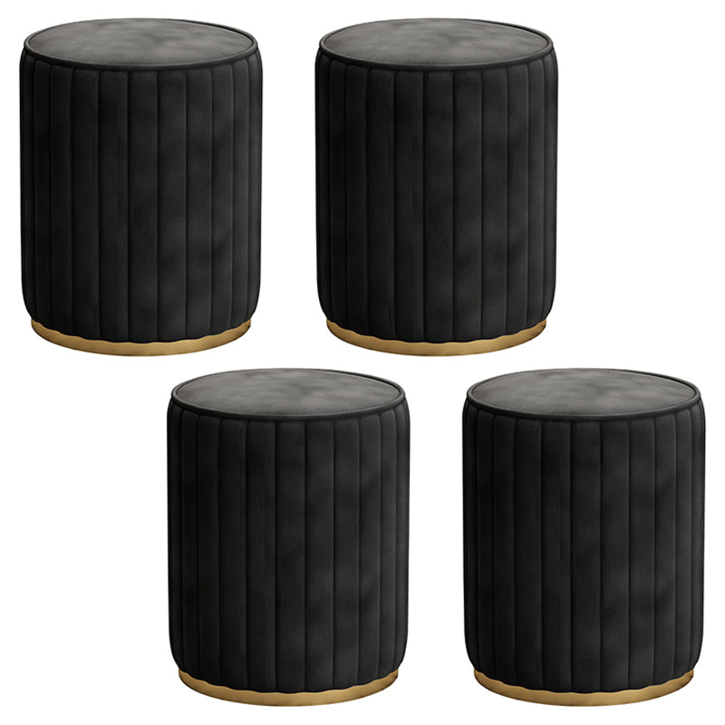 Glam Velvet Pouf Chair Tear Resistant Cylinder Shape Gold Base Ottoman Stool Black 4 Piece Set Clearhalo 'furn' 'furn_ottomans_poufs' 'Furniture' 'Living Room Furniture' 'Ottomans & Poufs' 'ottomans_poufs' 5517327
