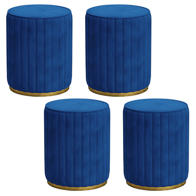 Glam Velvet Pouf Chair Tear Resistant Cylinder Shape Gold Base Ottoman Stool Dark Blue 4 Piece Set Clearhalo 'furn' 'furn_ottomans_poufs' 'Furniture' 'Living Room Furniture' 'Ottomans & Poufs' 'ottomans_poufs' 5517330