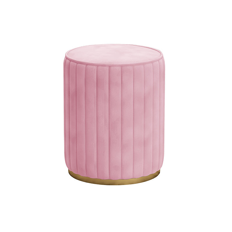 Glam Velvet Pouf Chair Tear Resistant Cylinder Shape Gold Base Ottoman Stool Pink 1 Piece Clearhalo 'furn' 'furn_ottomans_poufs' 'Furniture' 'Living Room Furniture' 'Ottomans & Poufs' 'ottomans_poufs' 5517331