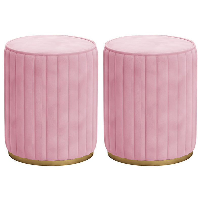 Glam Velvet Pouf Chair Tear Resistant Cylinder Shape Gold Base Ottoman Stool Pink 2 Piece Set Clearhalo 'furn' 'furn_ottomans_poufs' 'Furniture' 'Living Room Furniture' 'Ottomans & Poufs' 'ottomans_poufs' 5517332