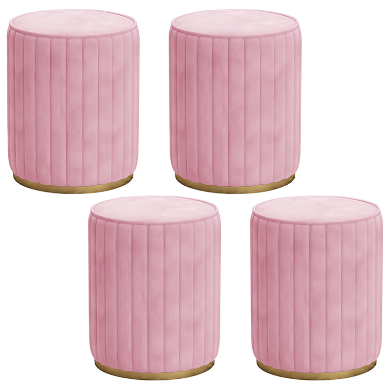 Glam Velvet Pouf Chair Tear Resistant Cylinder Shape Gold Base Ottoman Stool Pink 4 Piece Set Clearhalo 'furn' 'furn_ottomans_poufs' 'Furniture' 'Living Room Furniture' 'Ottomans & Poufs' 'ottomans_poufs' 5517333
