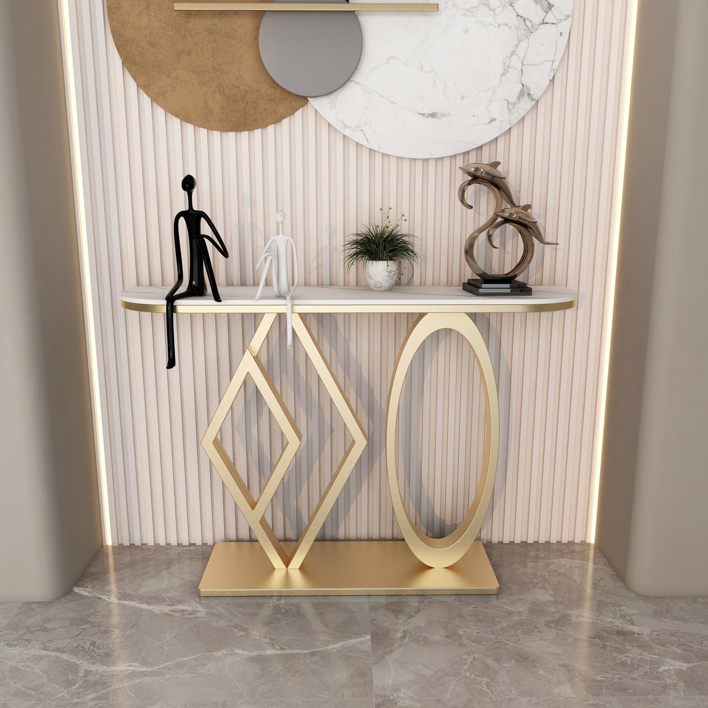 Tabella della console di metallo e pietra moderna da 31 pollici console di divano alto