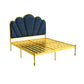Glam Metal Panel Bed with Fabric Camelback Upholstered Headboard