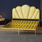 Glam Metal Panel Bed with Fabric Camelback Upholstered Headboard