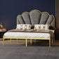 Glam Metal Panel Bed with Fabric Camelback Upholstered Headboard