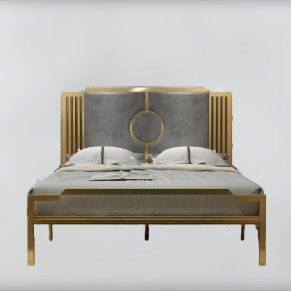78.74" Wire-Grid Bed Frame, Glam Metal  Bed with Headboard and Footboard