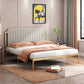 Leather Bed,Queen Metal Frame Panel Bed with Scooped Headboard Grey-Gold Clearhalo 'Bedroom Furniture' 'Beds' 'furn' 'furn_beds' 'Furniture' 5517693