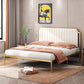 Leather Bed,Queen Metal Frame Panel Bed with Scooped Headboard Full XL White-Gold Clearhalo 'Bedroom Furniture' 'Beds' 'furn' 'furn_beds' 'Furniture' 5517695