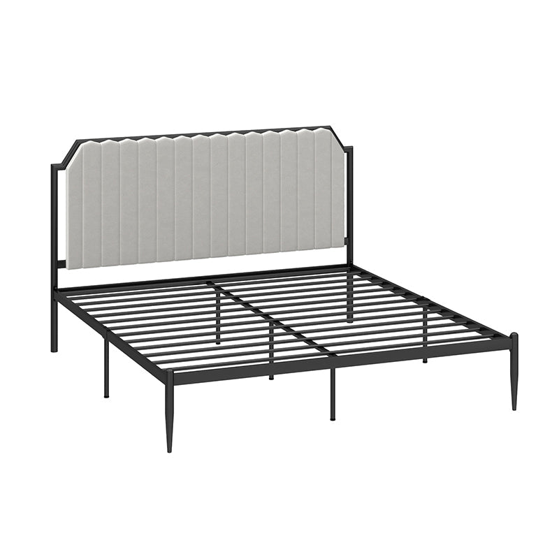 Leather Bed,Queen Metal Frame Panel Bed with Scooped Headboard Gray Black Clearhalo 'Bedroom Furniture' 'Beds' 'furn' 'furn_beds' 'Furniture' 5517703