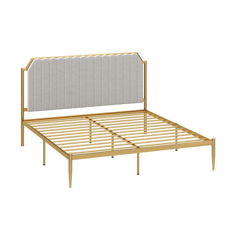 Leather Bed,Queen Metal Frame Panel Bed with Scooped Headboard Grey-Gold Clearhalo 'Bedroom Furniture' 'Beds' 'furn' 'furn_beds' 'Furniture' 5517704