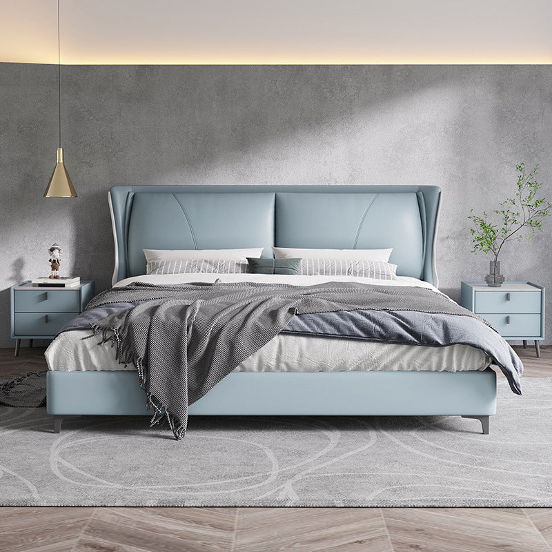 Letto moderno vera pannello in pelle letto in legno con testiera imbottita