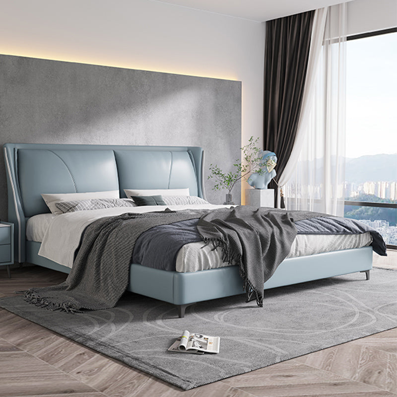Moderne echte Lederpanel -Bettkiefernholzbett mit gepolstertem Kopfteil