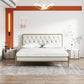 Tufted Upholstered Bed with Headboard Faux Leather Bed with Metal Legs California King Off-White Clearhalo 'Bedroom Furniture' 'Beds' 'furn' 'furn_beds' 'Furniture' 5517743